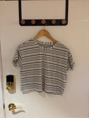 lululemon athletica White Crop Tee with Black Stripes